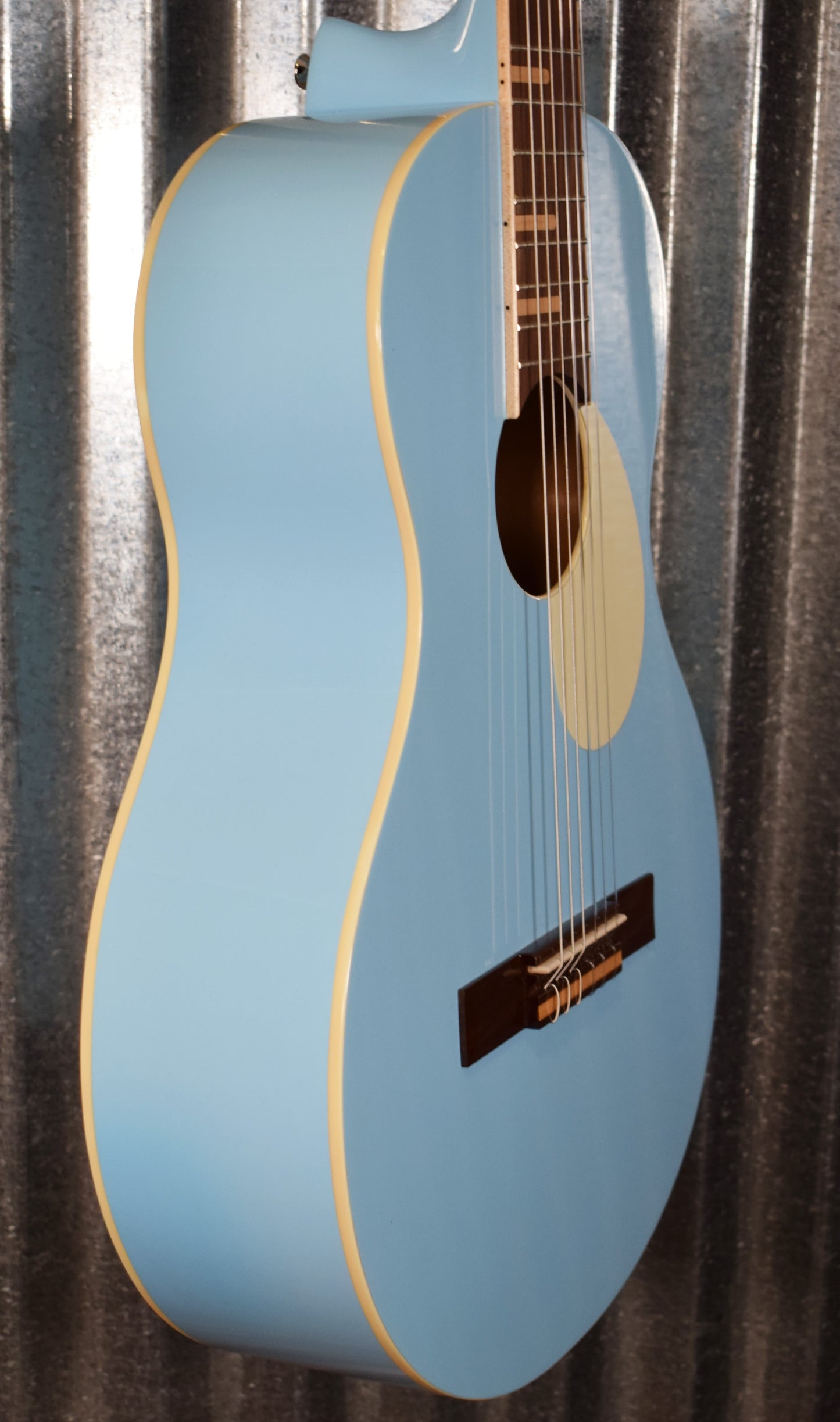Ortega RGA-SKY Gaucho Nylon String Parlor Guitar Sky Blue Guitar & Bag #0094