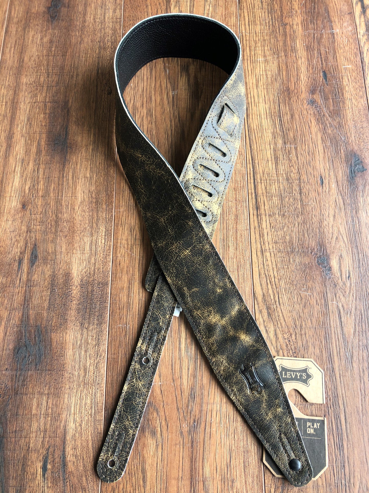 Levy's MG317BOG-BRN 2.5" Adjustable Distressed Garment Leather Guitar & Bass Strap Brown