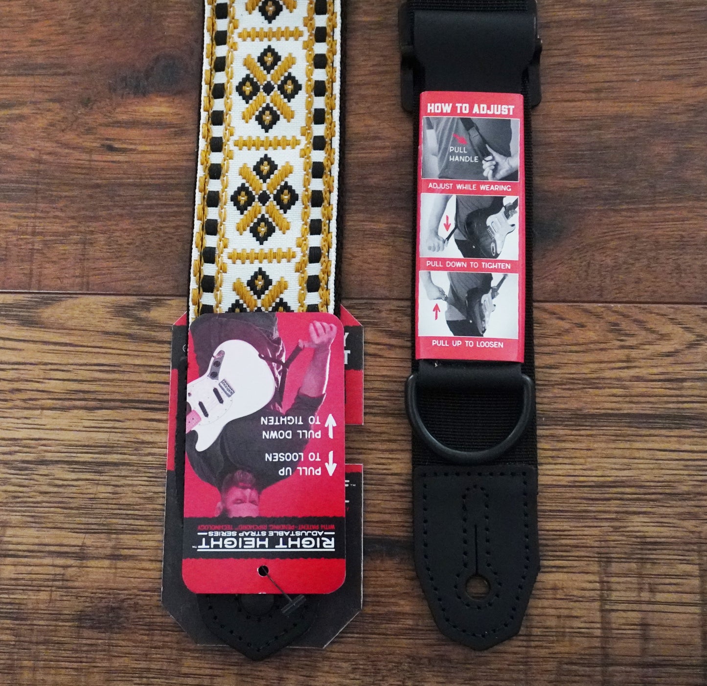 Levy's MRHHT-07 Right Height™ 2-Inch Jacquard Weave Guitar Bass Strap with White, Black & Gold Hootenanny Motif
