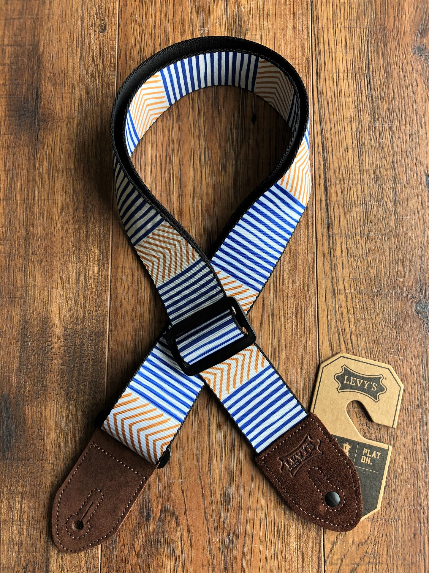 Levy's MP2TC-002 2" Adjustable Print Poly Guitar & Bass Strap Blue White Gold