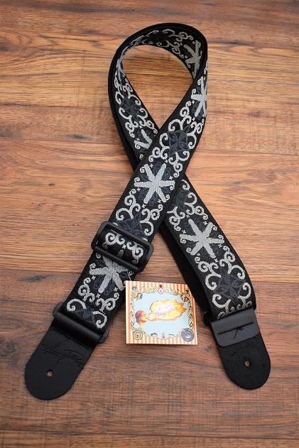 Henry Heller HJQ2-43 2" Jacquard Webbing Black with Silver Spinner Guitar Strap