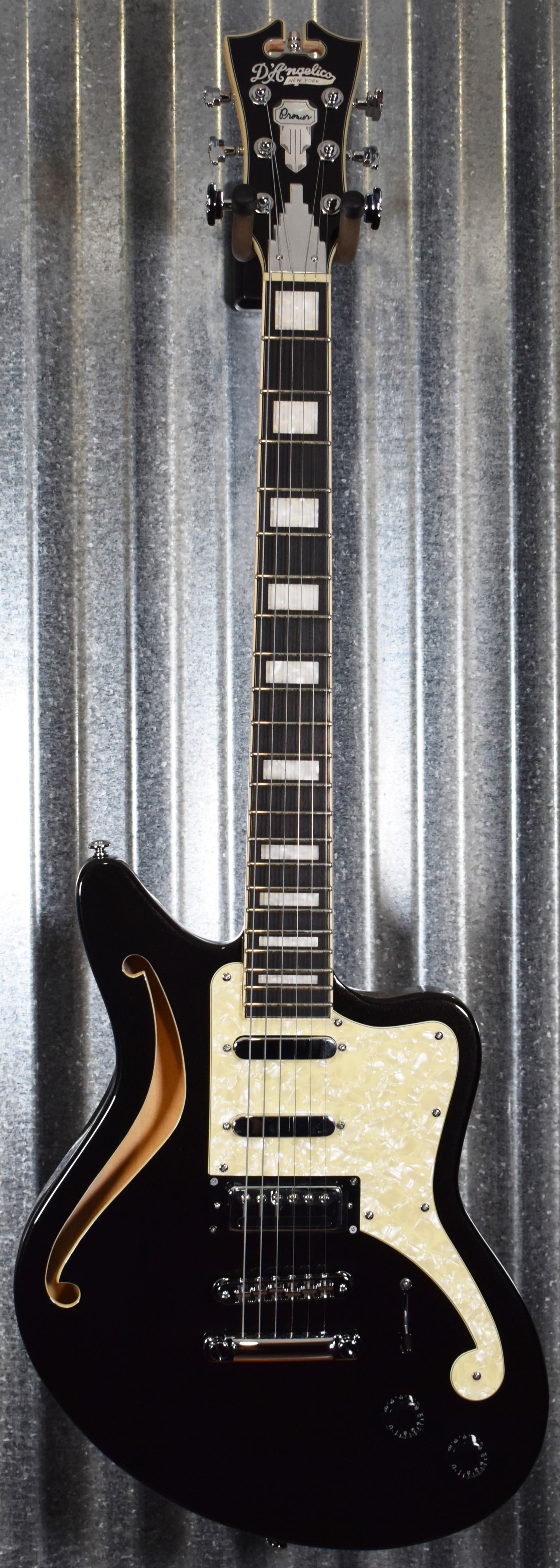 D'Angelico Premier Bedford SH Offset Semi Hollow Black Flake Guitar & Bag #1555