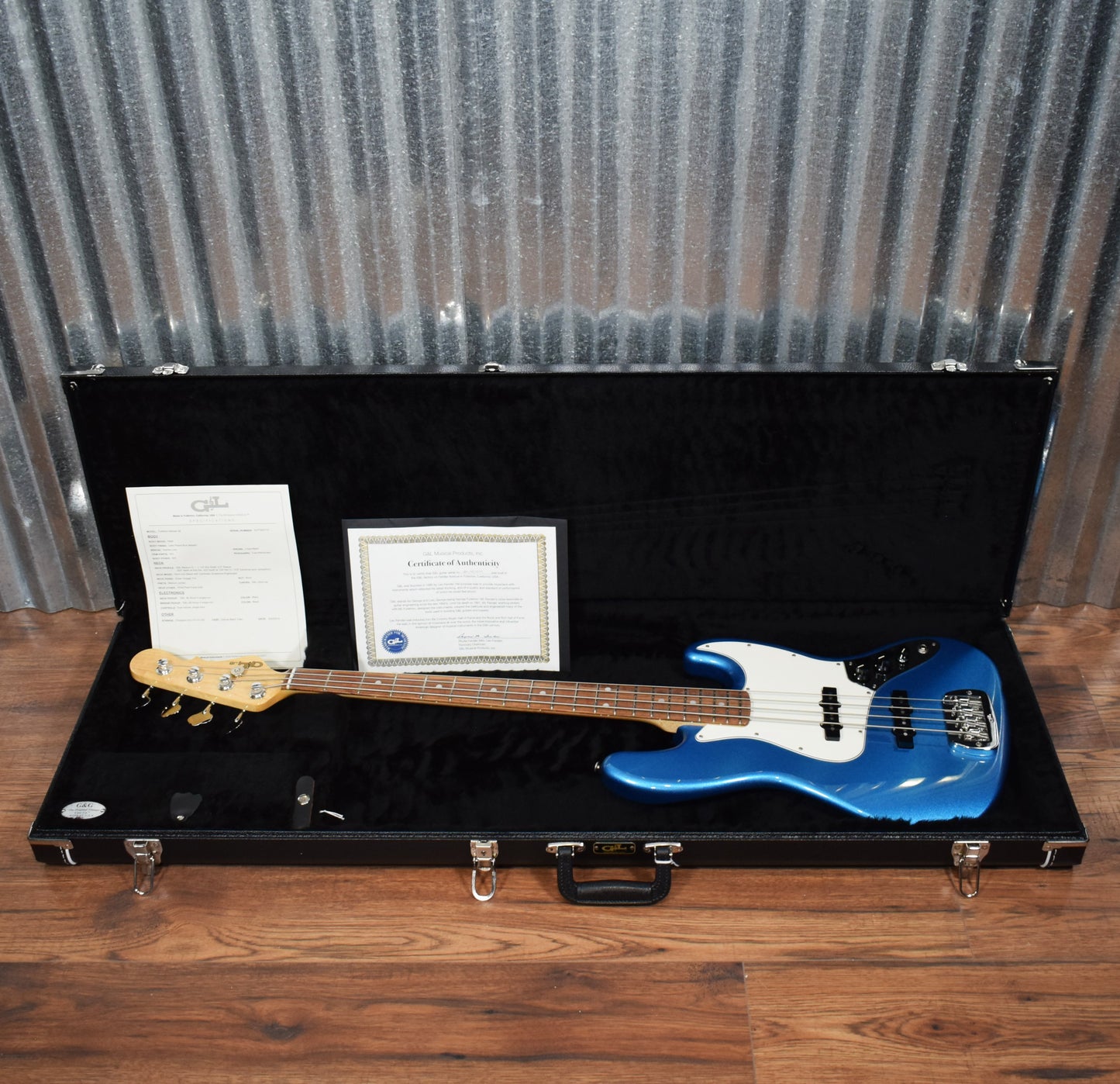 G&L USA Fullerton Deluxe JB 4 String Jazz Bass Lake Placid Blue & Case #7010