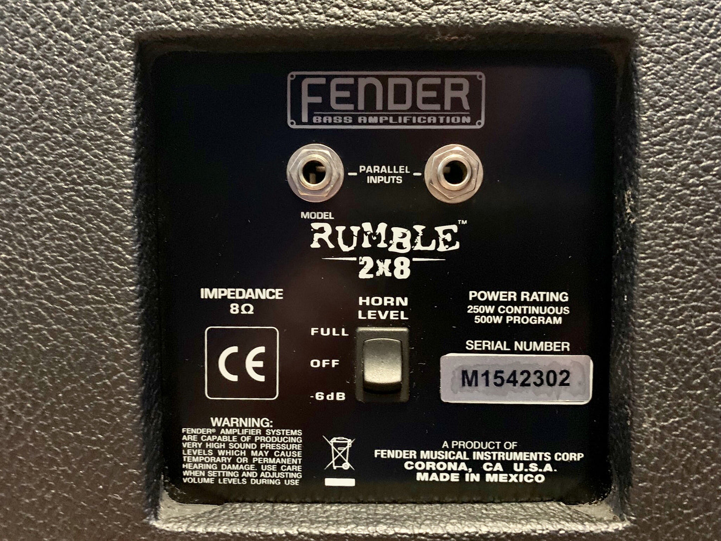 Fender Rumble 2x8" Lightweight Compact Bass Amp Cabinet Used