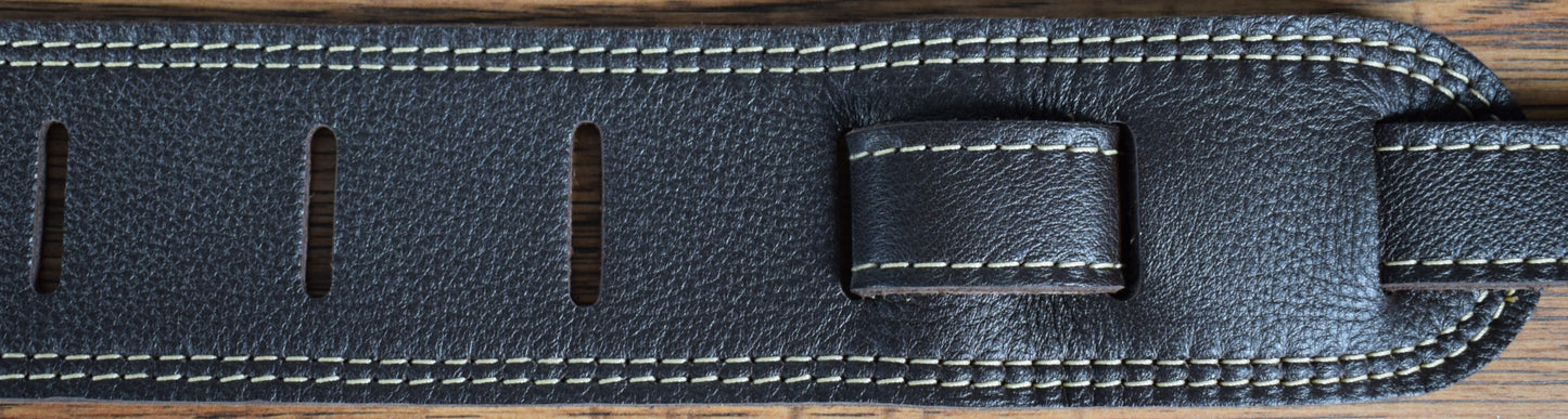 LM Products CLUB-BR Leather Double Stiched Guitar Strap Dark Brown