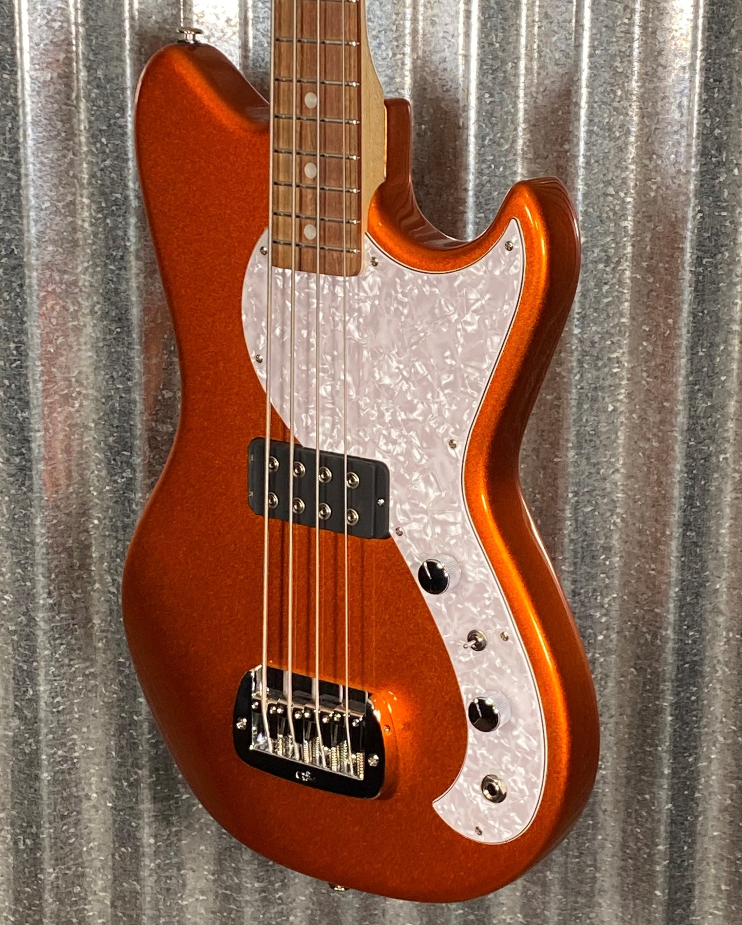 G&L USA Fullerton Deluxe Fallout 4 String Short Scale Bass Tangerine Metallic & Bag #9349