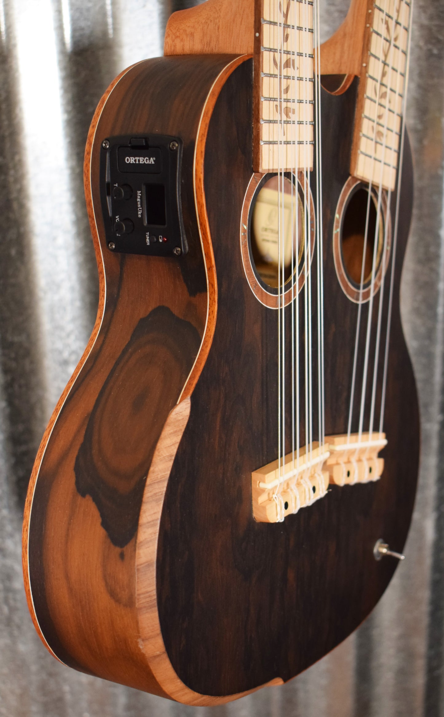 Ortega Hydra Dual Neck Acoustic Electric 8 & 4 String Tenor Ukulele Ziricote & Bag