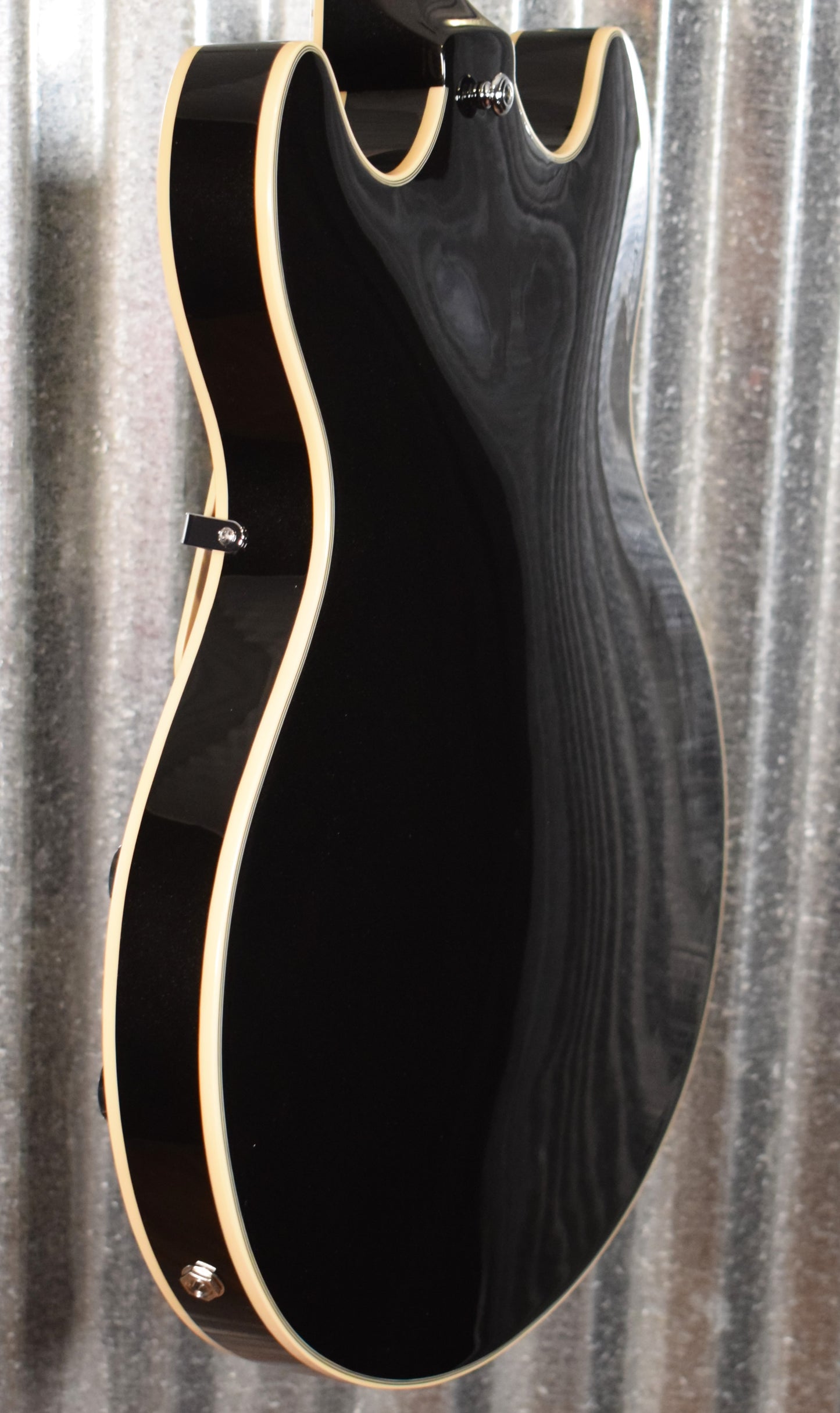 D'Angelico Premier DC Double Cut Semi Hollow Stop Bar Black Flake Guitar & Bag #1968
