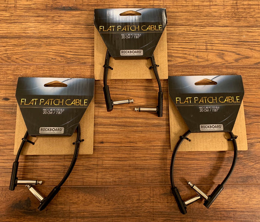 Warwick Rockboard Flat Patch Guitar Bass Pedalboard Cable 20 cm 7.87" Black 3 Pack