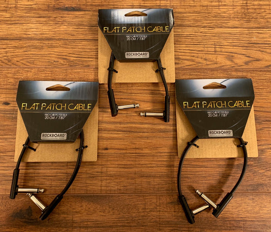 Warwick Rockboard Flat Patch Guitar Bass Pedalboard Cable 20 cm 7.87" Black 3 Pack