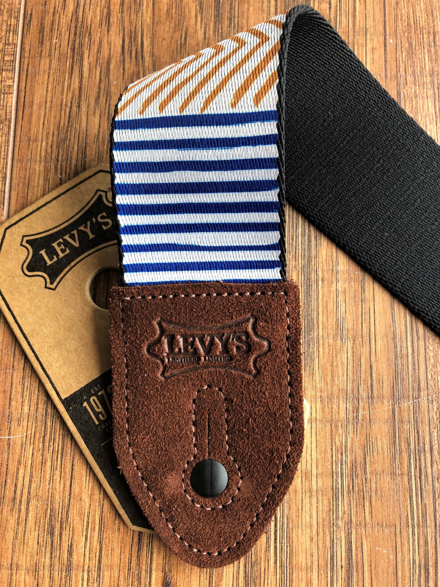 Levy's MP2TC-002 2" Adjustable Print Poly Guitar & Bass Strap Blue White Gold