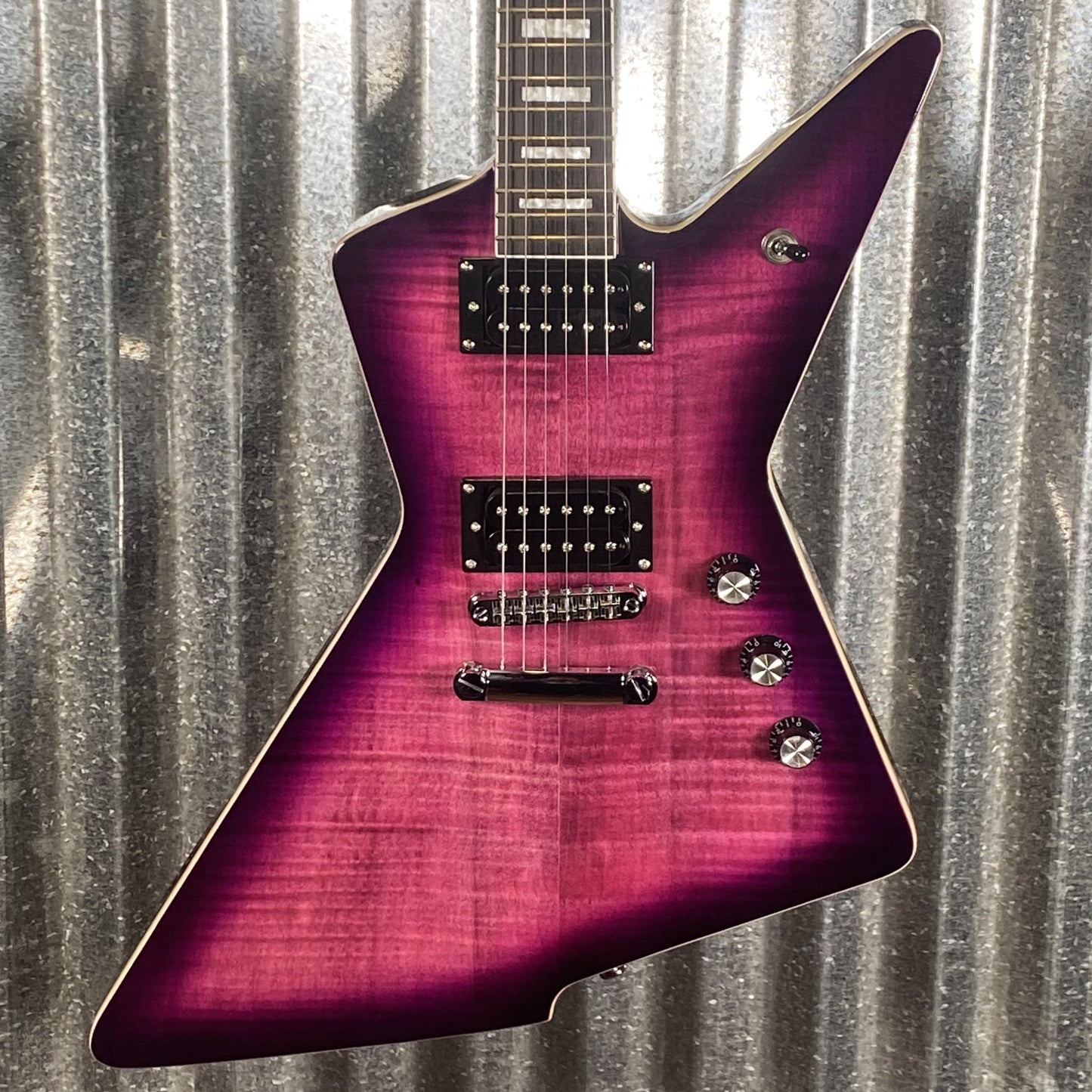 Westcreek Revenge Explorer Flame Transparent Purple Burst Guitar #0073 Used