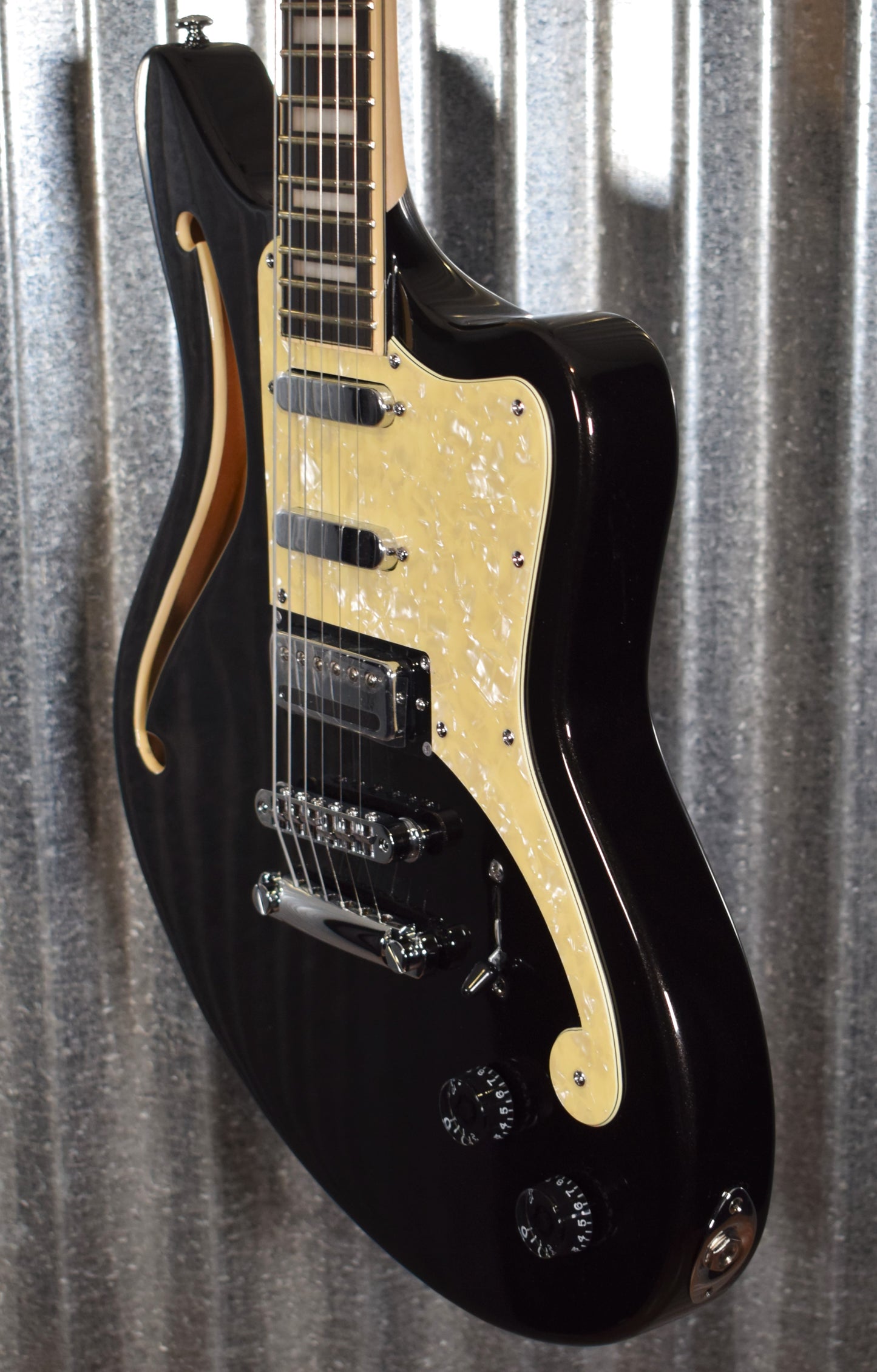 D'Angelico Premier Bedford SH Offset Semi Hollow Black Flake Guitar & Bag #1555