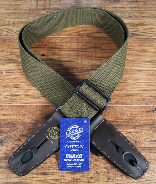 LOCK-IT Straps Cotton Series 2" Olive Cotton Guitar Bass Strap 050 C2-OLV/BRN