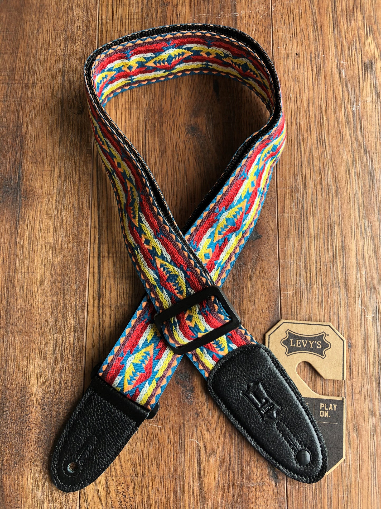 Levy's M8HT-22 2" Hootenanny Jacquard Poly Adjustable Guitar & Bass Strap Red Yellow
