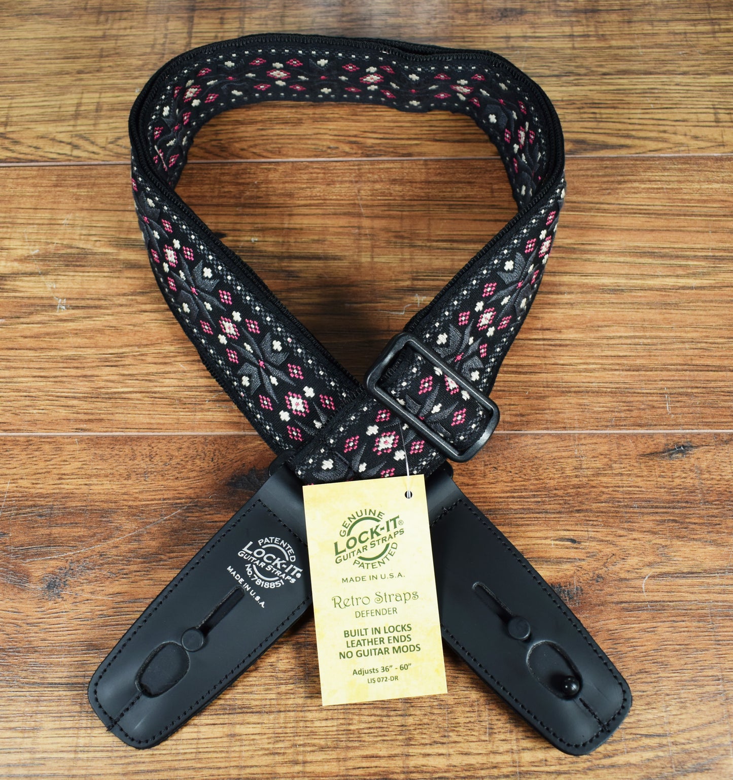 LOCK-It Straps Retro Vintage Series 2" Defender Guitar Bass Straplock Strap 072 DR