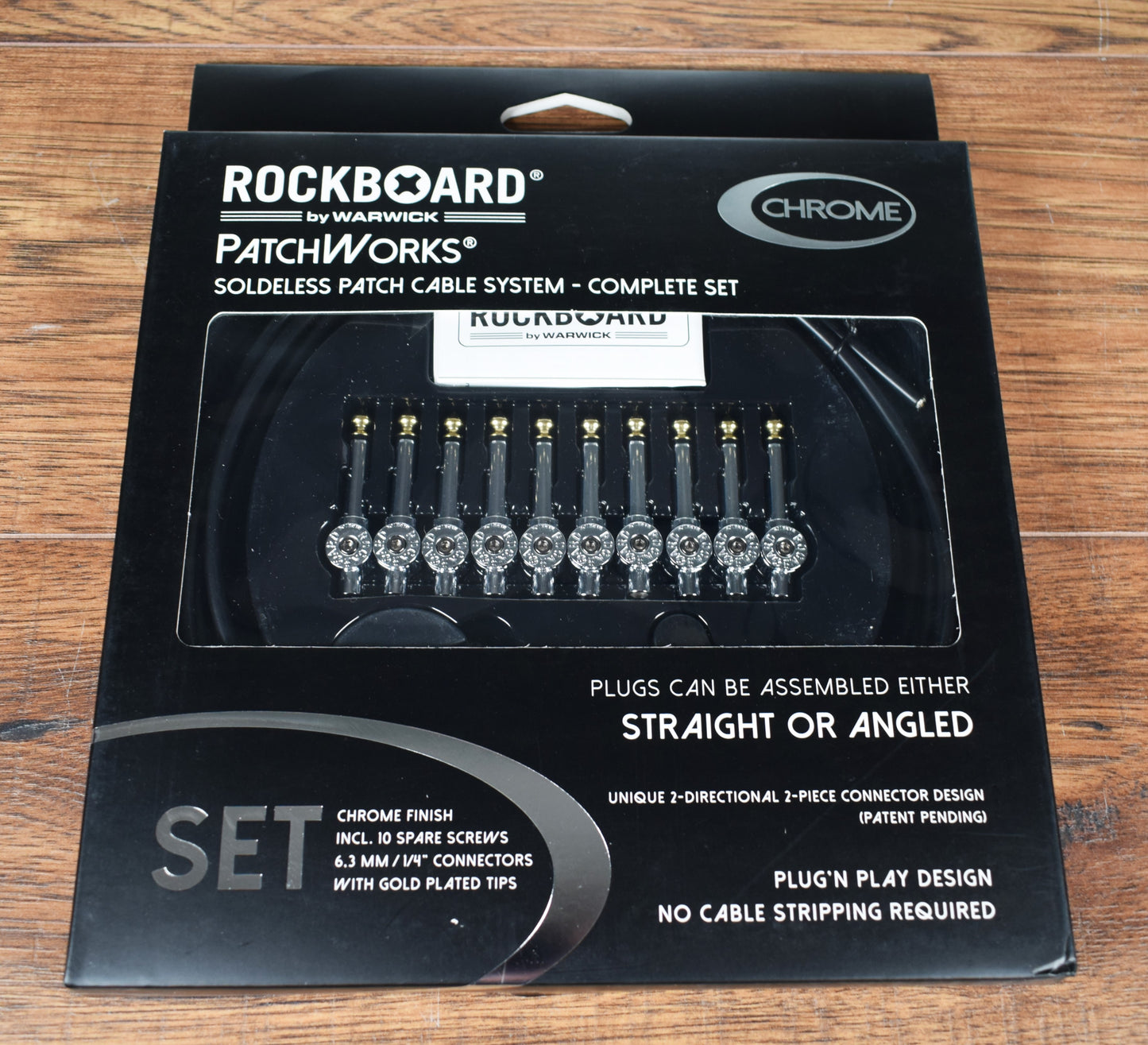 Warwick Rockboard PatchWorks Solderless Guitar Bass Effect Pedalboard Cable Kit 10 Plug Chrome