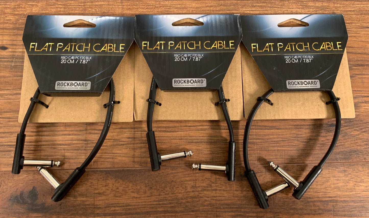 Warwick Rockboard Flat Patch Guitar Bass Pedalboard Cable 20 cm 7.87" Black 3 Pack