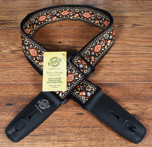 LOCK-It Straps Retro Vintage Series 2" Chestnut Bay Guitar Bass Straplock Strap 063 CB
