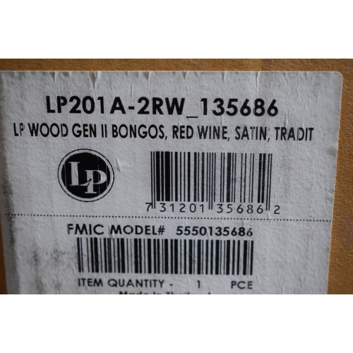 LP Latin Percussion Generation II Traditional Rim Bongos Wine Red LP201A-2RW