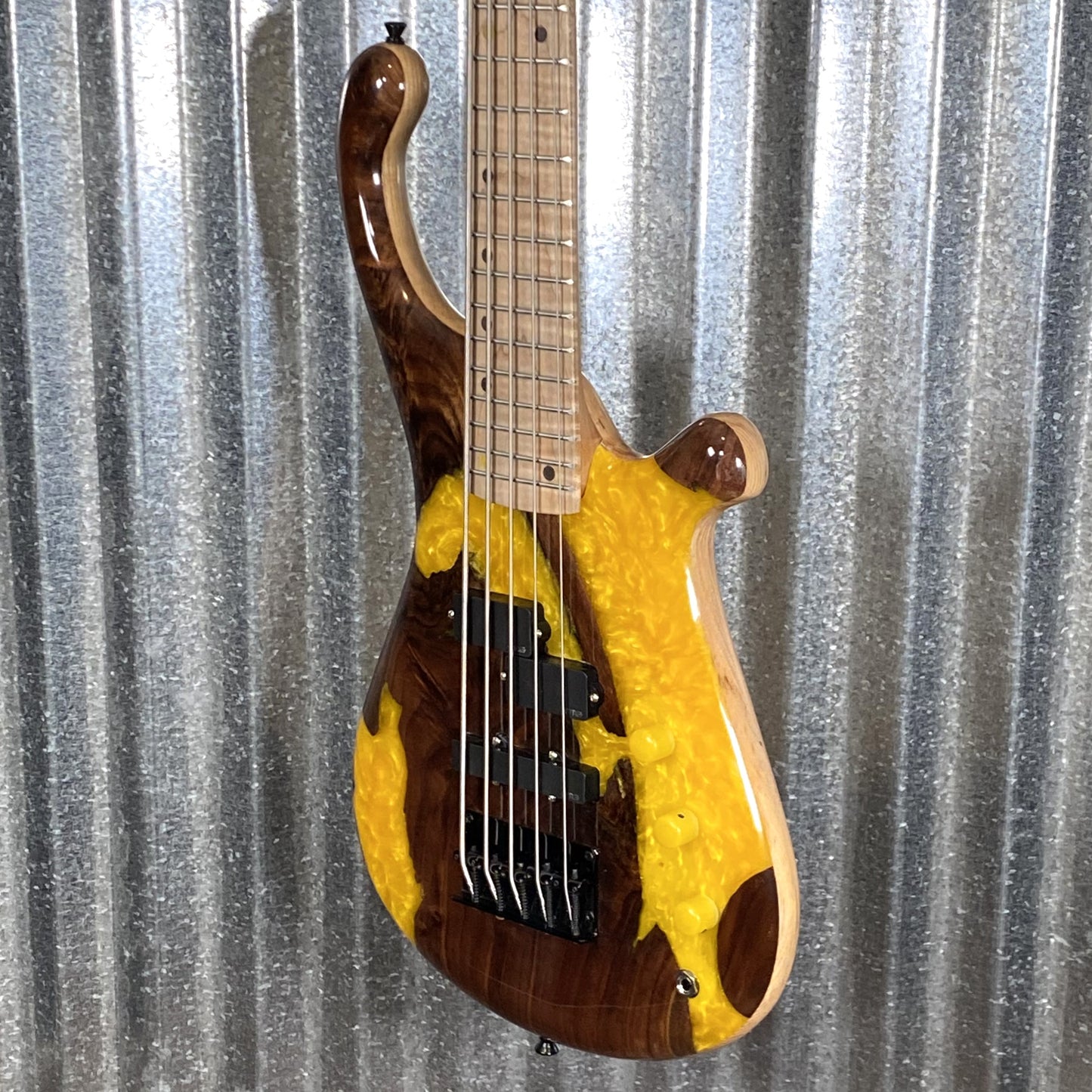 Tom Martinson Walnut Burl Yellow Resin EMG PJ 5 String Bass #23 Used