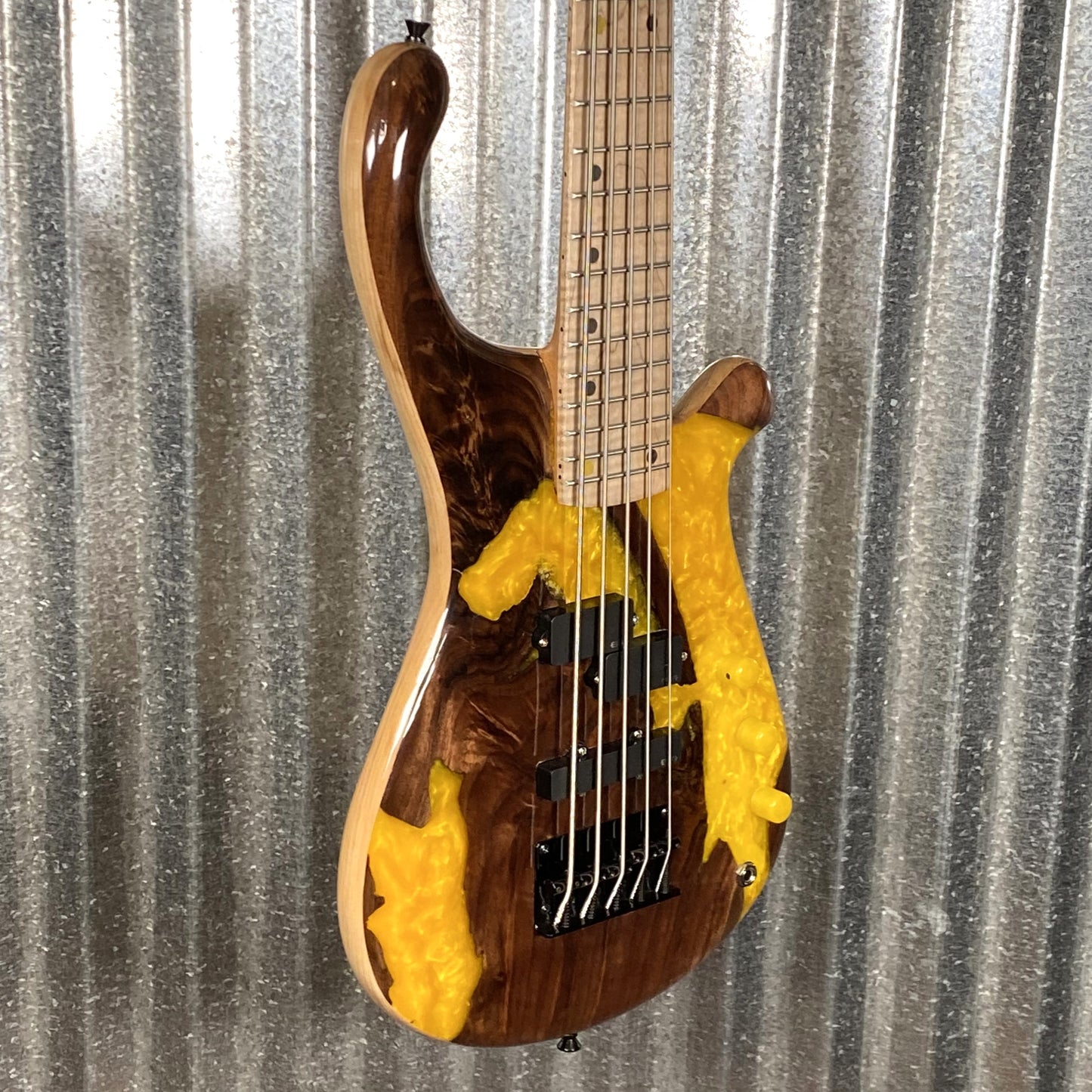 Tom Martinson Walnut Burl Yellow Resin EMG PJ 5 String Bass #23 Used