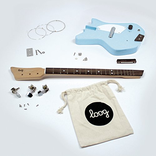Loog DIY Blue 3 String Electric Guitar Kit Strap & Instructional Book Free APP