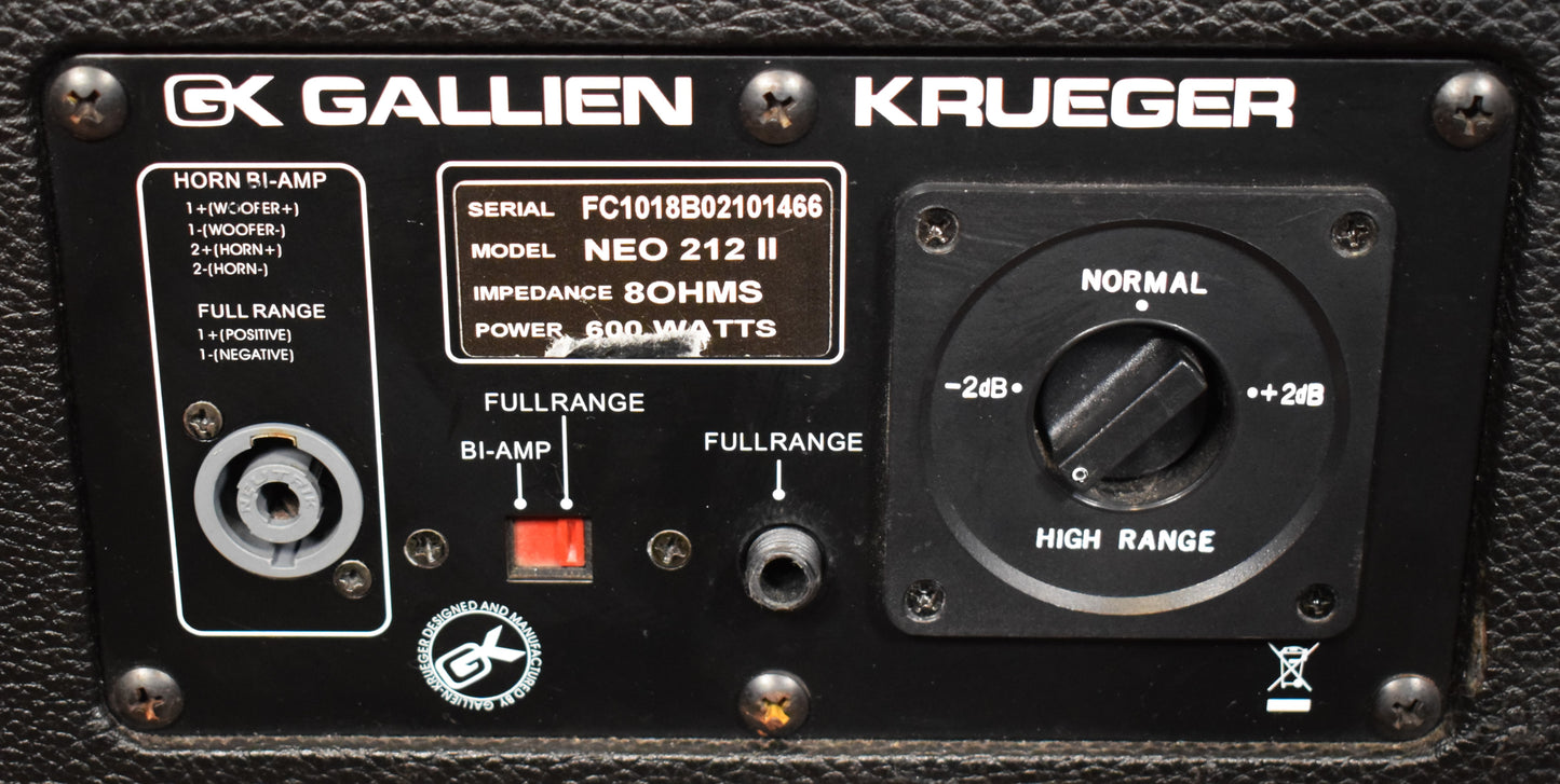 Gallien Krueger NEO-212-II 2x12" Lightweight Bass Speaker Cabinet #1 Used