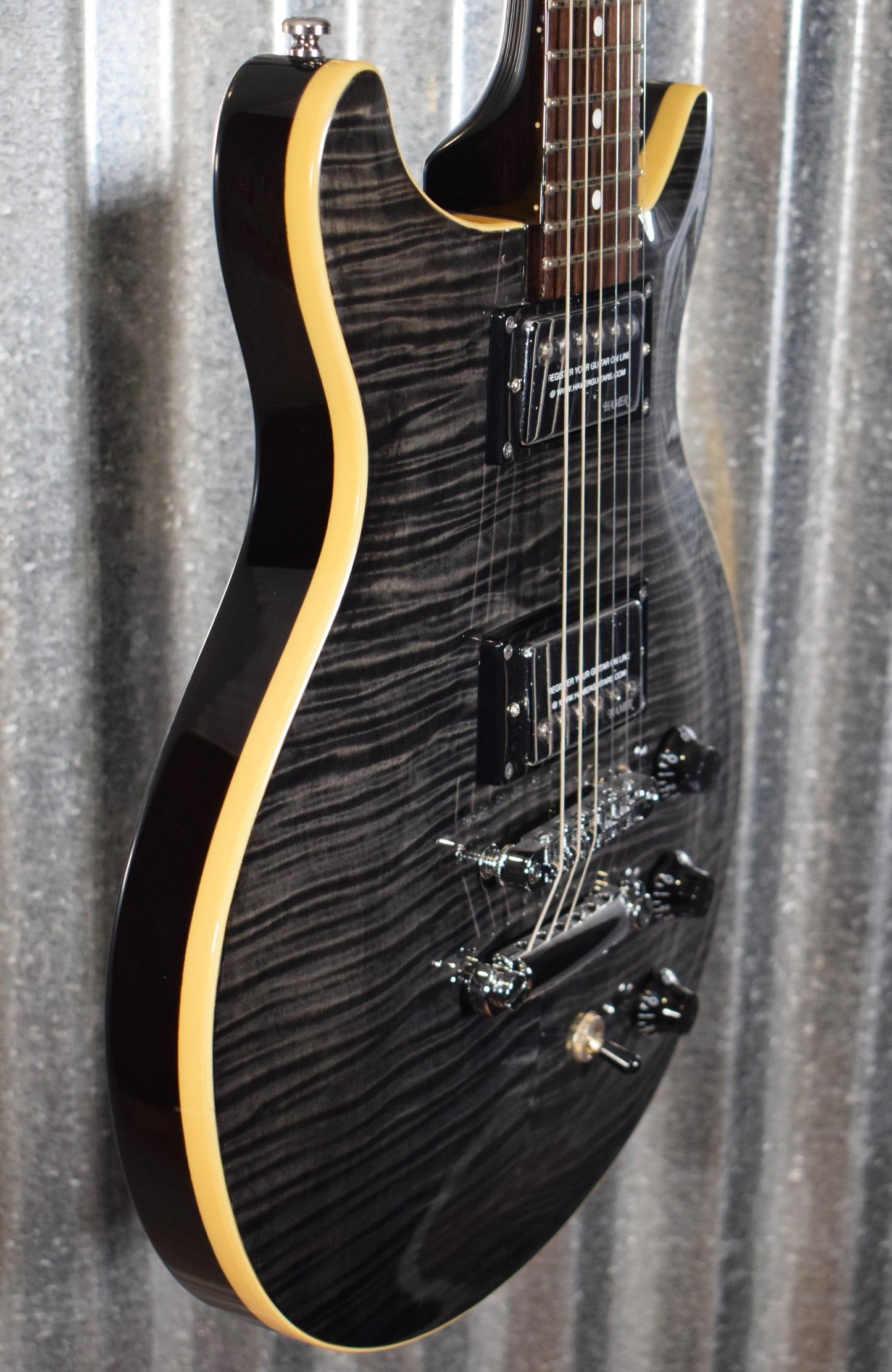Hamer Archtop Flame Trans Black Double Cut Guitar SATF-TBK Demo #0202