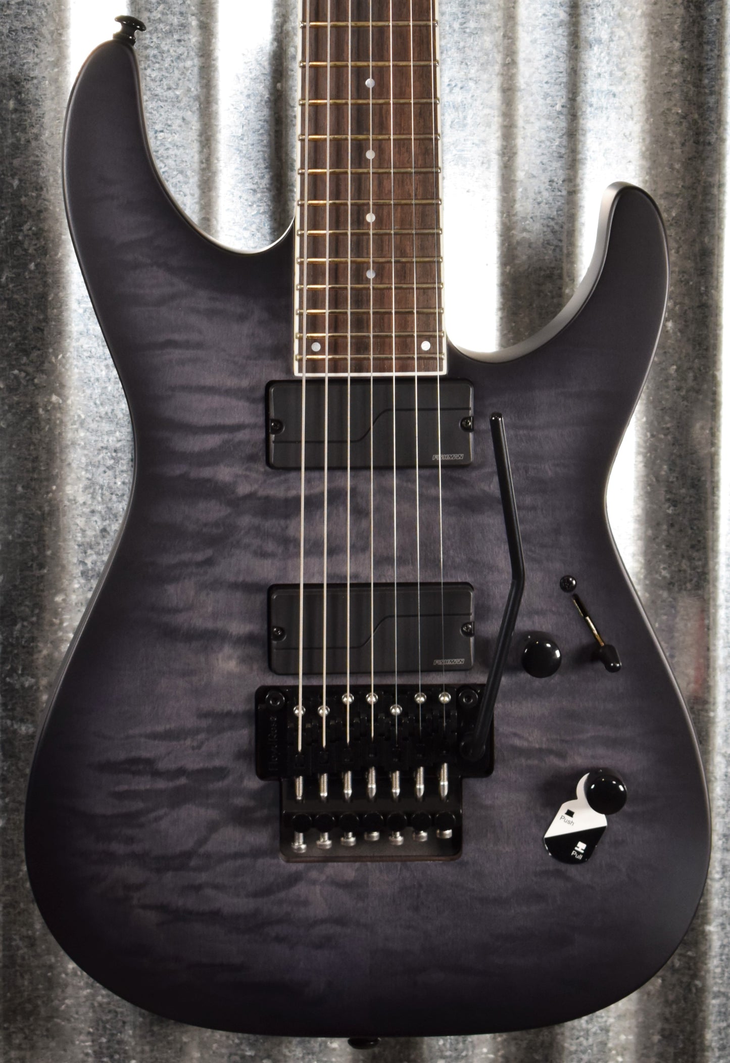 ESP LTD M-1007 Quilt See Thru Black Sunburst Satin Fishman 7 String Guitar LM1007QMSTBLKSB #0361 B Stock