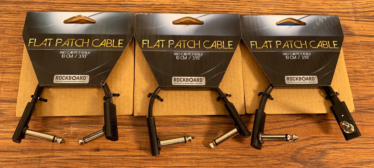 Warwick Rockboard Flat Patch Guitar Bass Pedalboard Cable 10 cm 3.94" Black 3 Pack