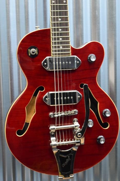 Ephiphone Wildkat Semi Hollow Bigsby Flame Top Wine Red Guitar & Case