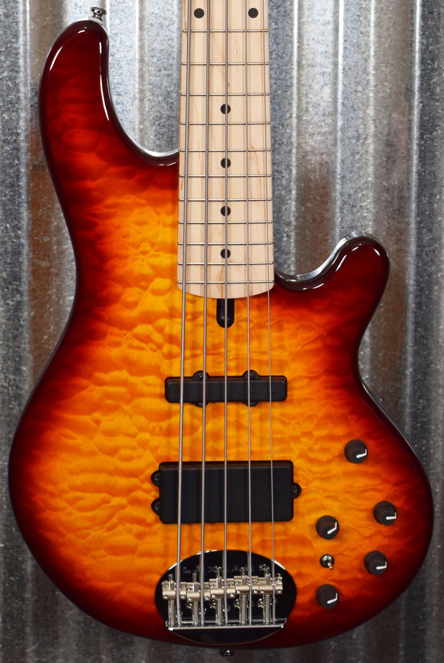 Lakland Skyline 55-02 Deluxe 5 String Quilt Honey Burst Bass & Case Used #1696