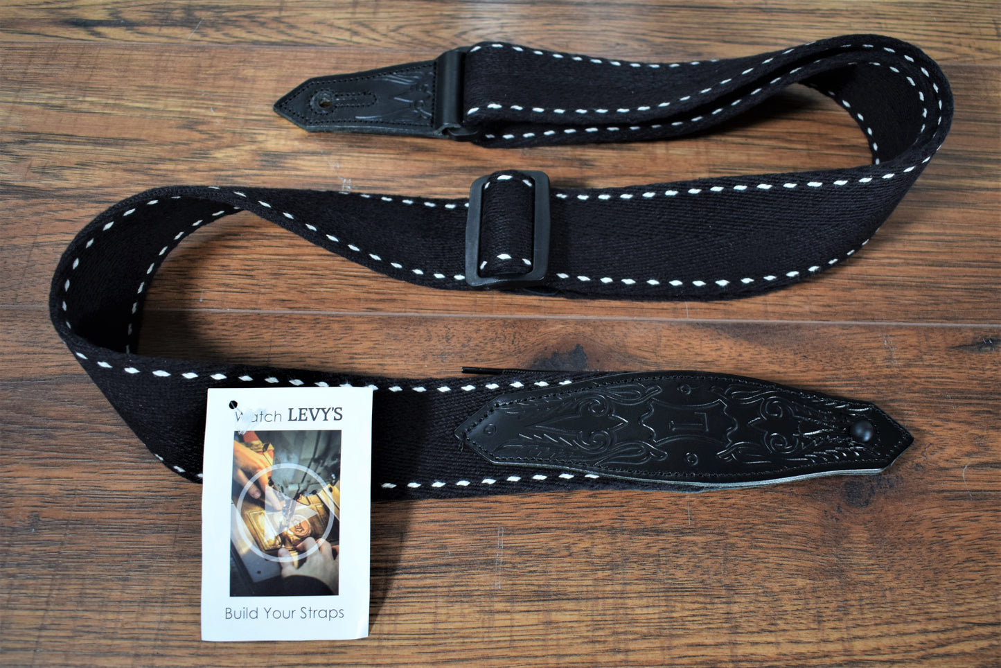 Levy's MSSC80-BLK 2" Heavy-weight Cotton Contrasting Woven Border Guitar Strap Black