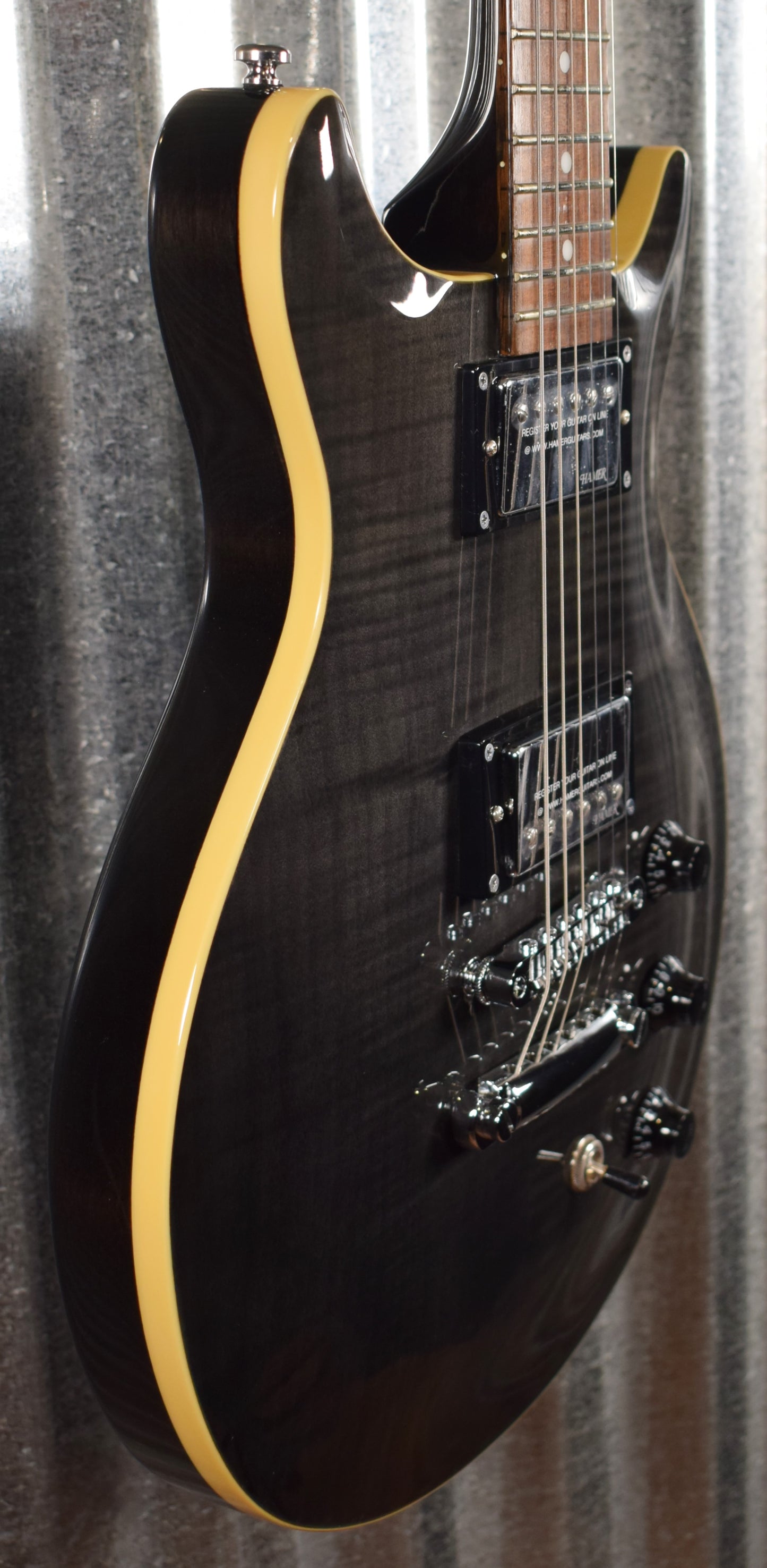 Hamer Archtop Flame Trans Black Double Cut Electric Guitar SATF-TBK #0662 B Stock
