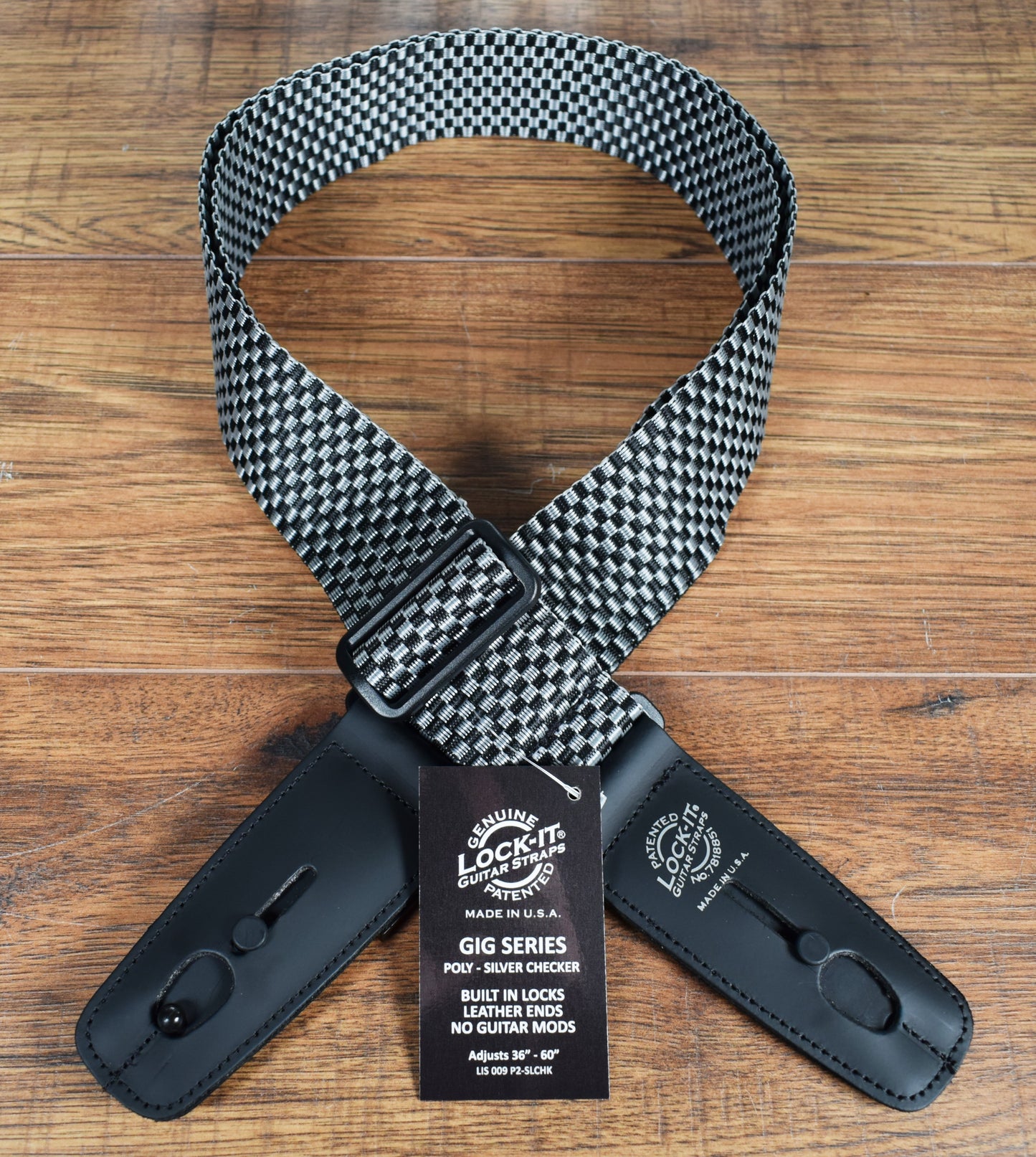 LOCK-IT Straps Polypro Series 2" Silver Checkerboard Guitar Bass Straplock Strap P2-SLCHK