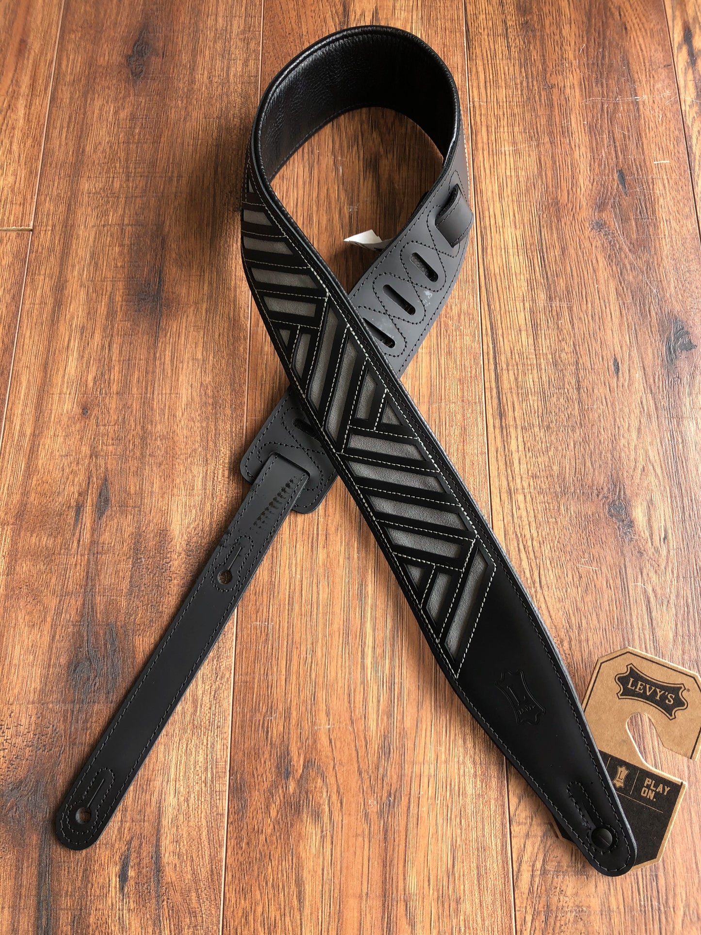 Levy's MC317DCO-BLK_GRY 2.5" Adjustable Leather Guitar & Bass Strap Black Grey