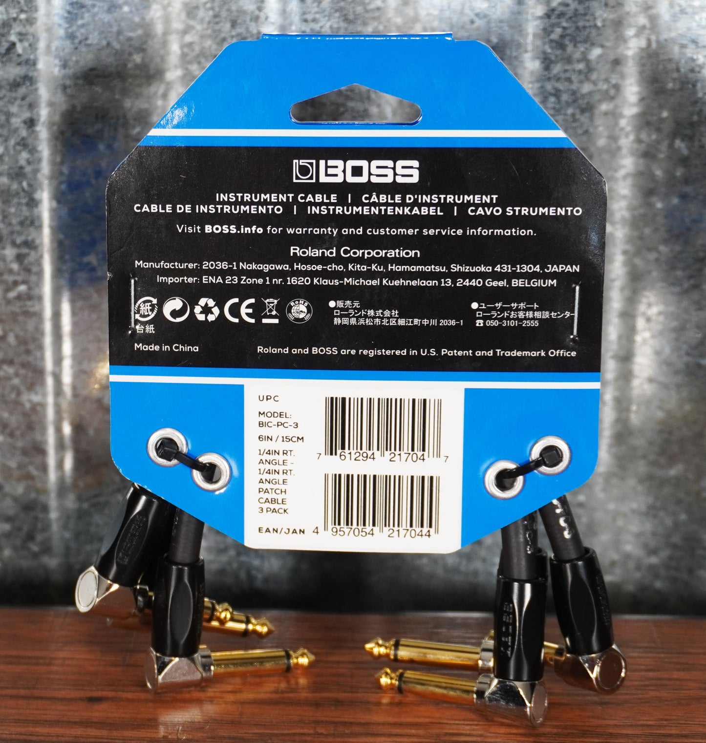 Boss BIC-PC-3 6" / 15CM 1/4" Instrument Cable Angled/Angled 3 Pack