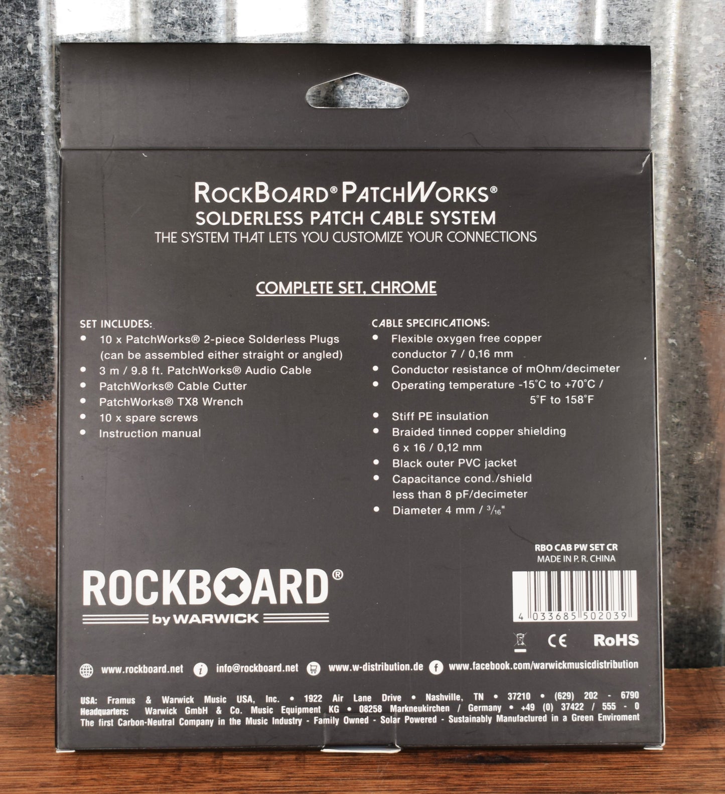 Warwick Rockboard PatchWorks Solderless Guitar Bass Effect Pedalboard Cable Kit 10 Plug Chrome