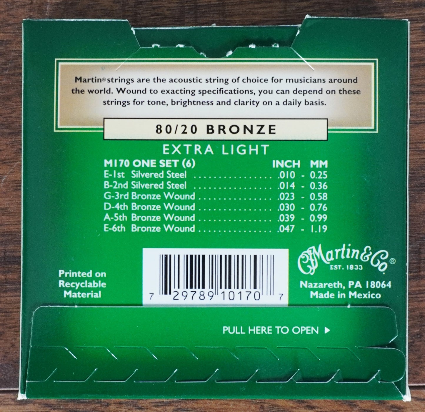 Martin M170 Acoustic Guitar String Set 80/20 Bronze Extra Light 10-47 3 Pack