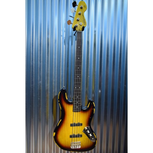 Vintage Guitars Icon V74MRJP Relic Sunburst 4 String Fretless Jazz Bass & Case