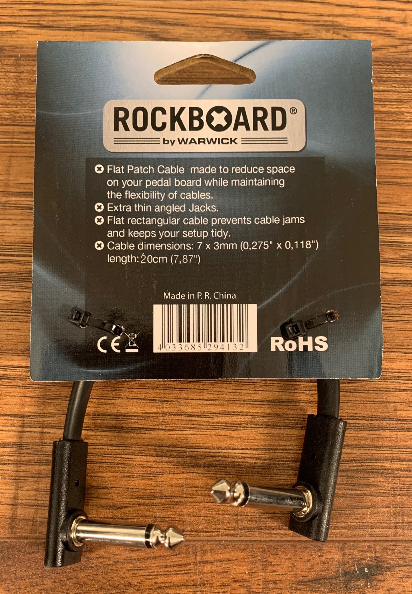 Warwick Rockboard Flat Patch Guitar Bass Pedalboard Cable 20 cm 7.87" Black 3 Pack