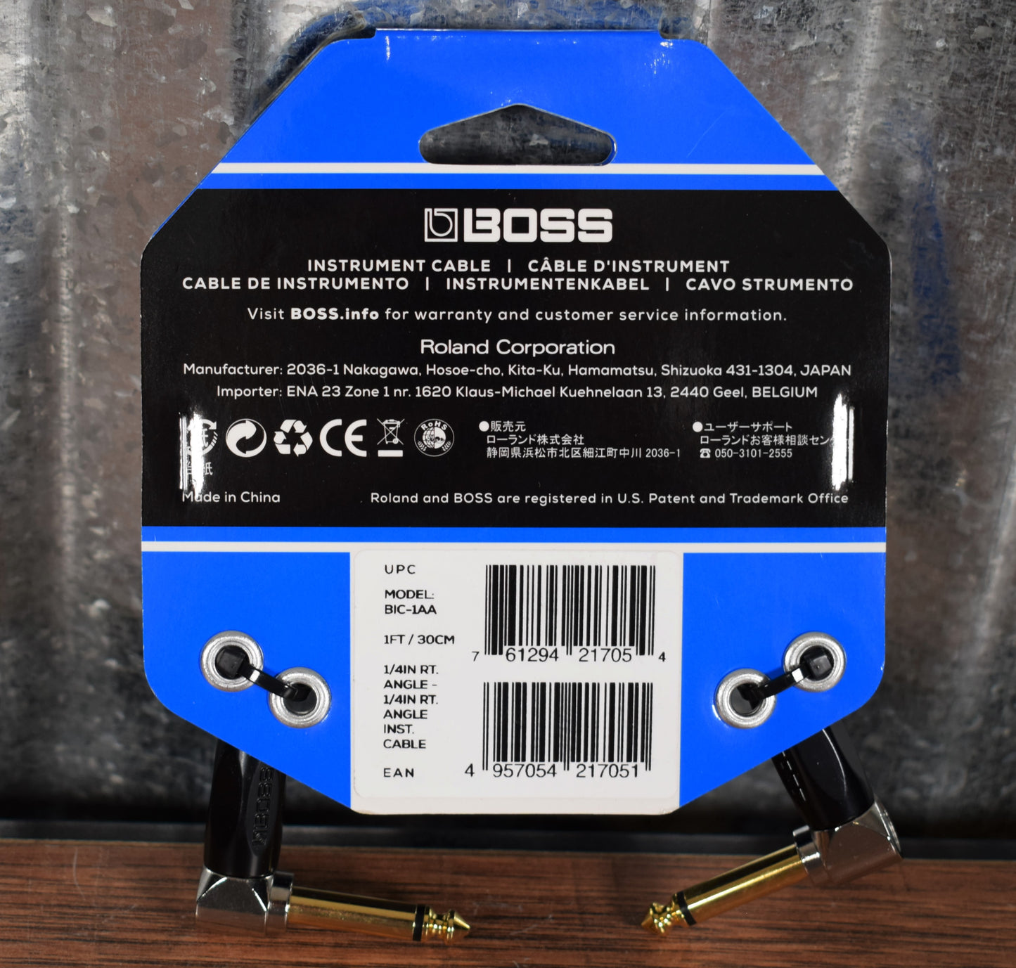 Boss BIC-1AA 1FT / 30CM 1/4" Instrument Patch Cable Angled/Angled
