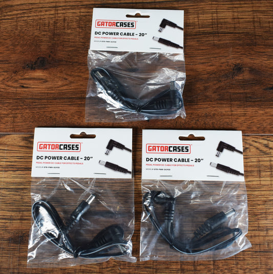 Gator GTR-PWR-DCP20 20" Single Guitar Effect Pedalboard Pedal Barrel Power Cable 3 Pack