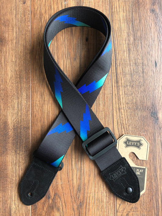Levy's MPRB2-004 2" Adjustable Print Poly Guitar & Bass Strap Lightning Blue Black