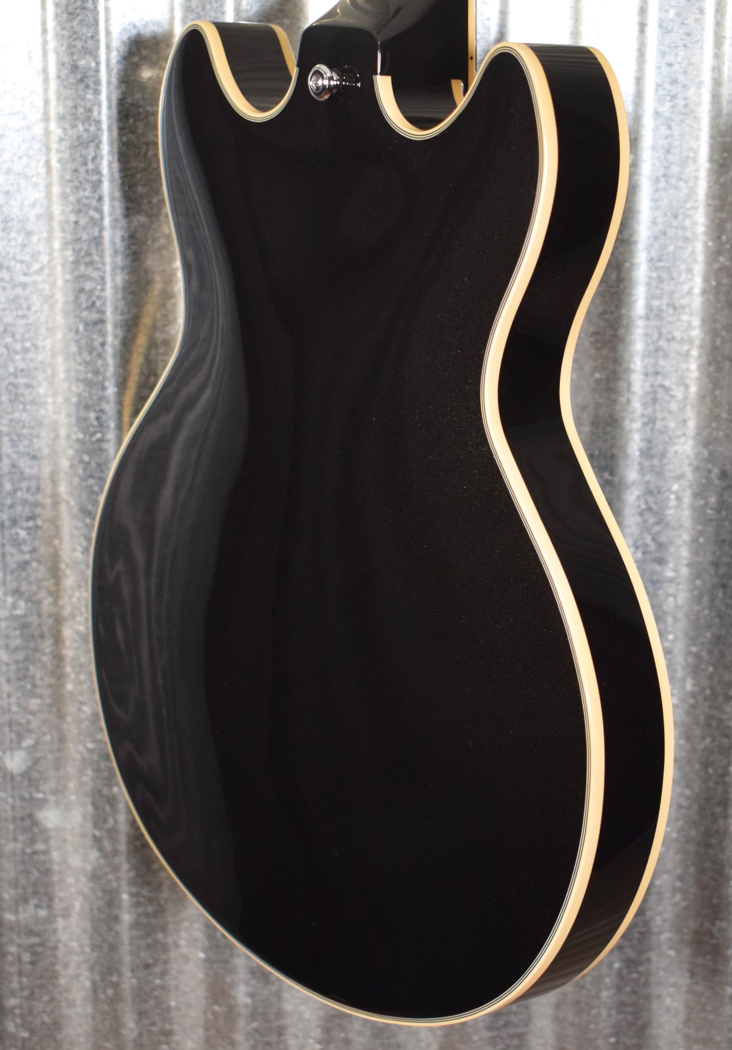 D'Angelico Premier Mini DC Double Cut Semi Hollow Stop Bar Black Flake Guitar & Bag #1436