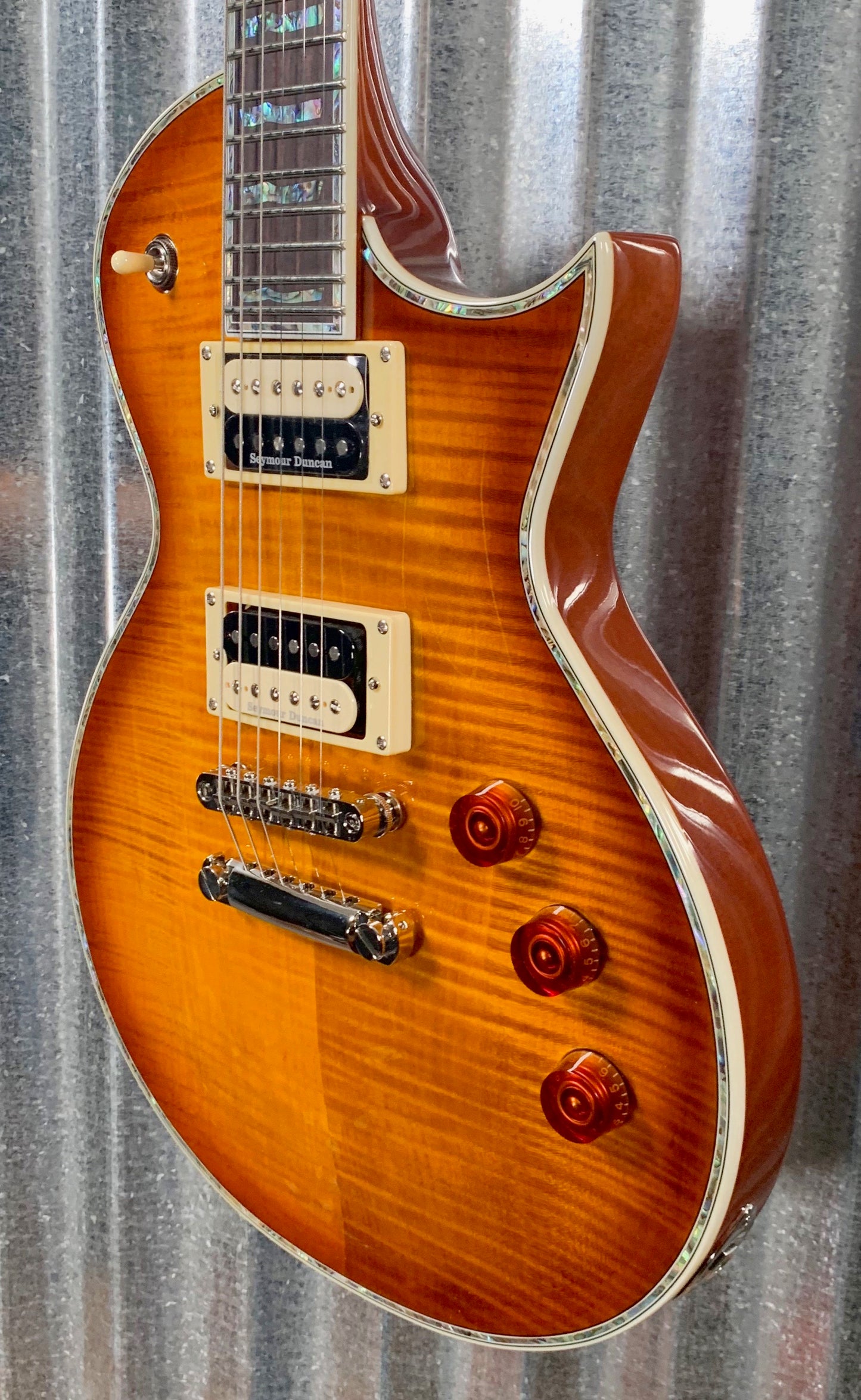 ESP LTD EC-1000 Flame Amber Sunburst Duncan Guitar & Gig Bag LEC1000ABS #0351 Demo