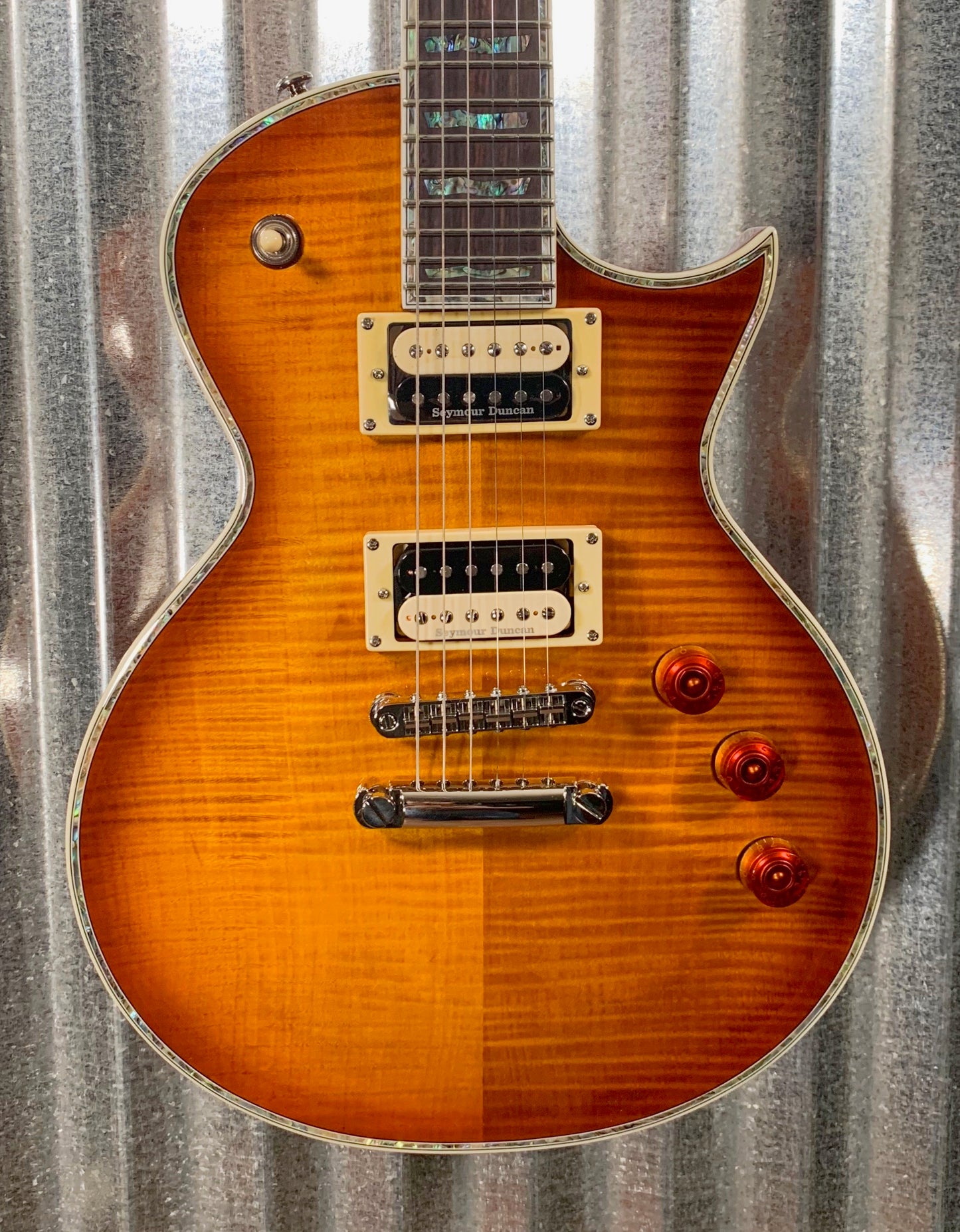 ESP LTD EC-1000 Flame Amber Sunburst Duncan Guitar & Gig Bag LEC1000ABS #0351 Demo