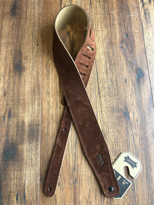 Levy's MS26-BRN 2.5" Adjustable Suede Leather Guitar & Bass Strap Brown