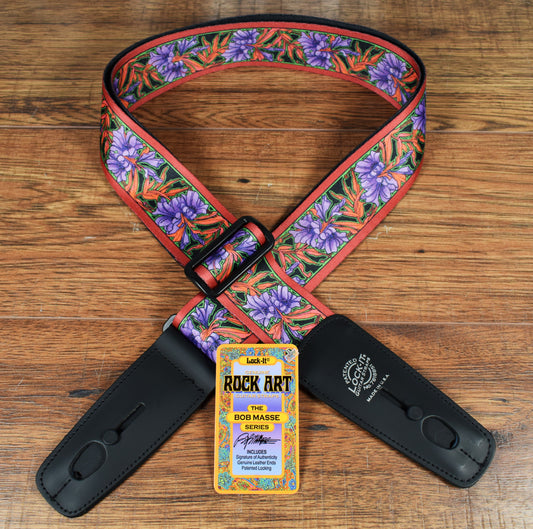 LOCK-IT Straps Bob Masse Series 2" Purple Flowers Guitar Bass Strap 032 BM-2